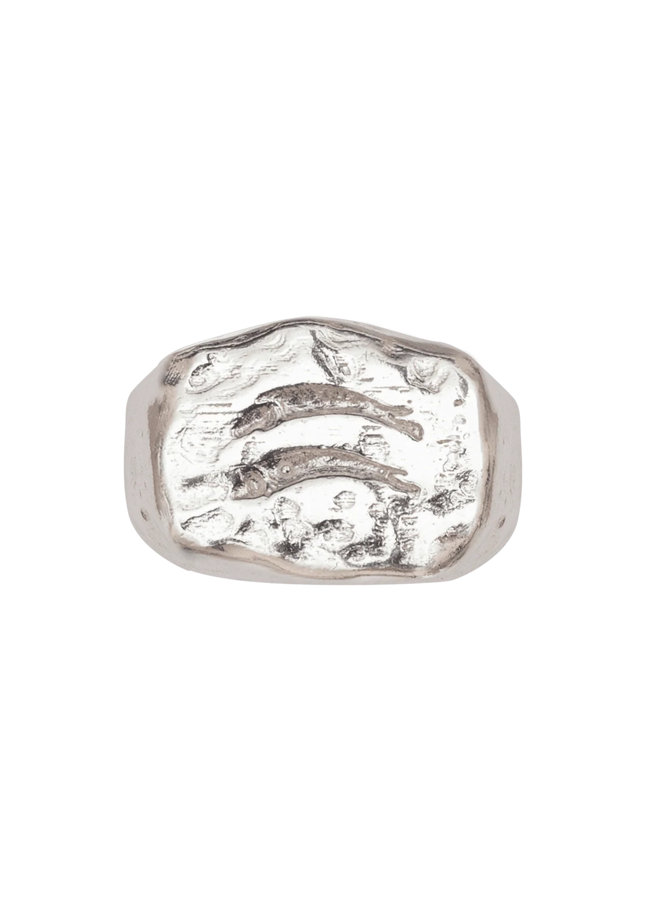 Anillo Sello Pez Plata